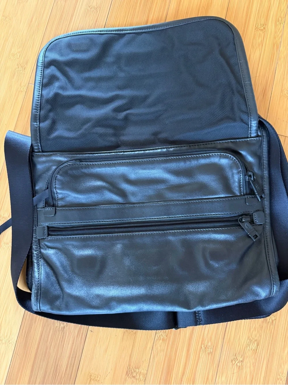 Tumi Black Leather Laptop Messenger Bag